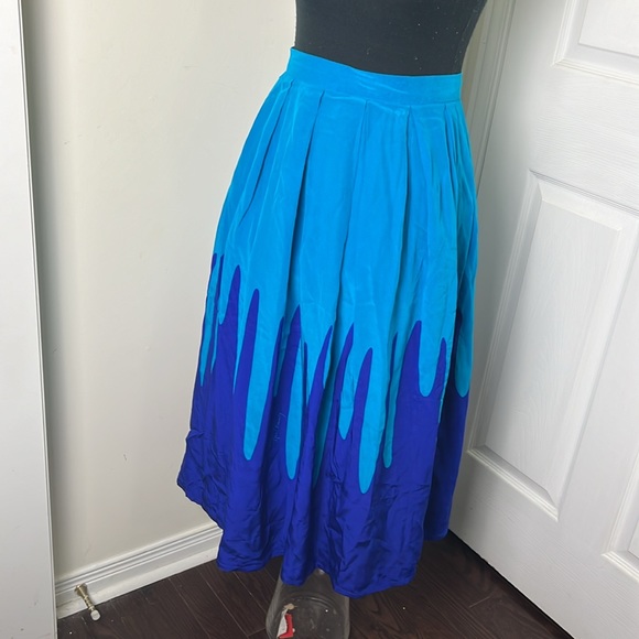 Vintage 100% Silk Skater Inverted Pleat Skirt Size Medium - Picture 7 of 13